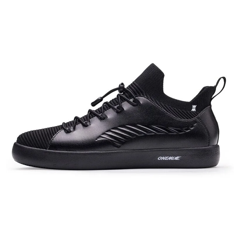 ONEMIX 2019 Couple Skateboarding Shoes Men Sneakers Leather Casual Breathable Lace Up Walking Shoes Knitted Mesh Flats Zapatos