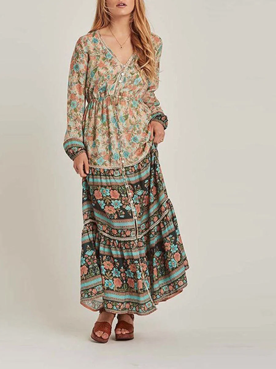 V-Neck  Floral Dress