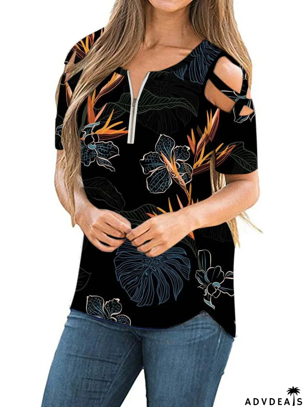 Women's Scoop Neck Short Sleeves Printed Tops