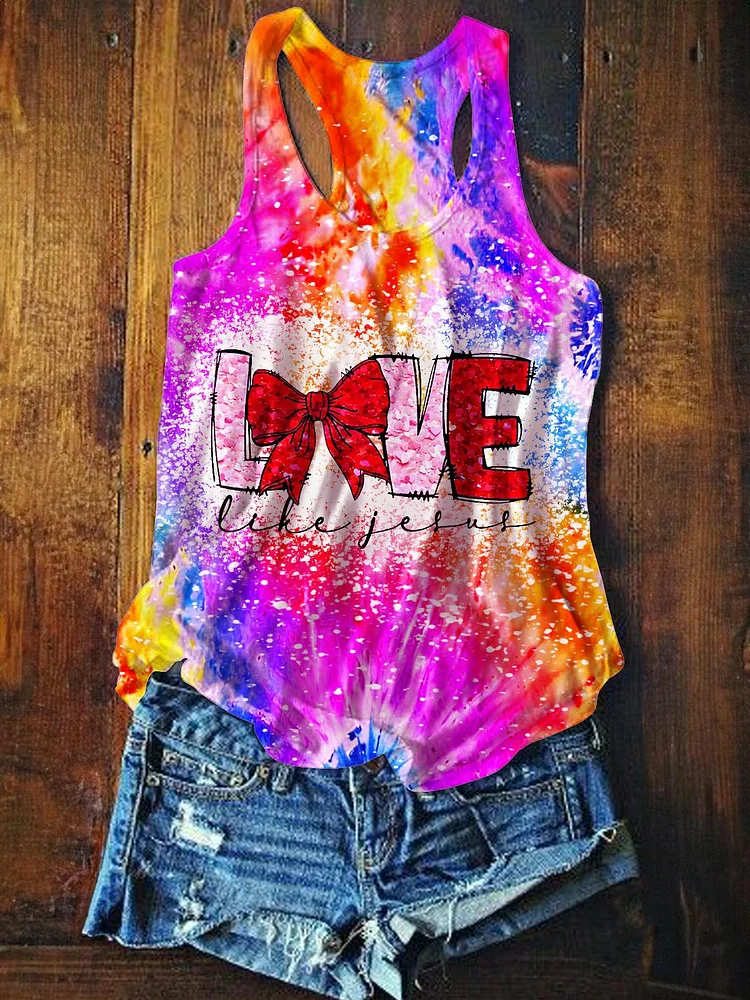Women Love Like Jesus Valentine Crew Neck All Over Printed Tank Top