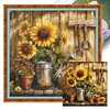 Sunflower Watering Can-11CT Stamped Cross Stitch 40*40cm/15.75*15.75in tapestrymarket