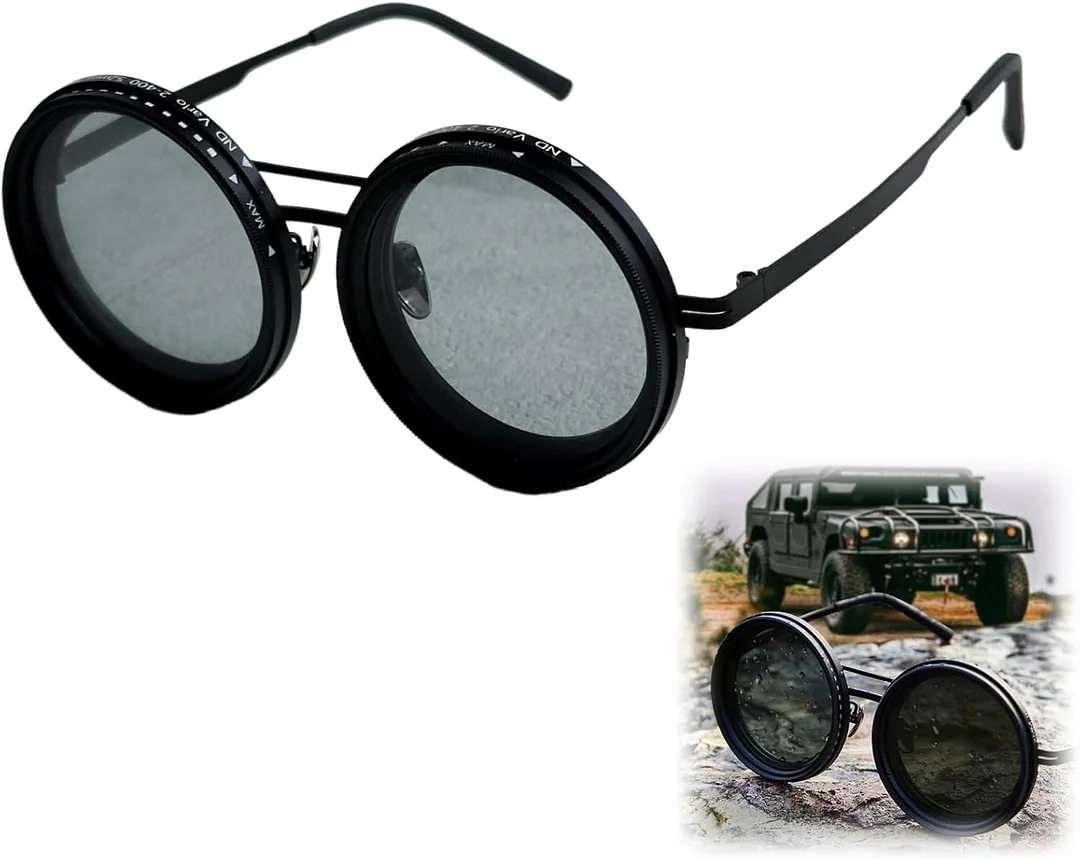 Adjustable Tint Sunglasses, Tint Adjustable Sunglasses, 1-9 Gears Rounded Polarized Glasses with Nd Filter Lenses Technology