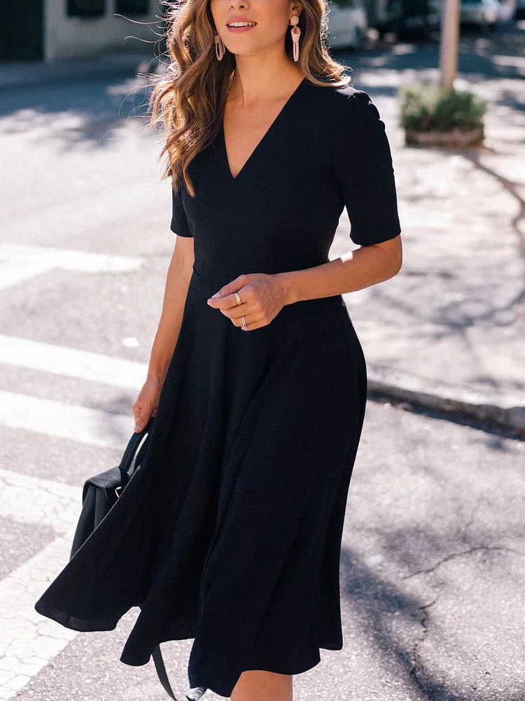 Casual Short Sleeve V Neck Plus Size Dress