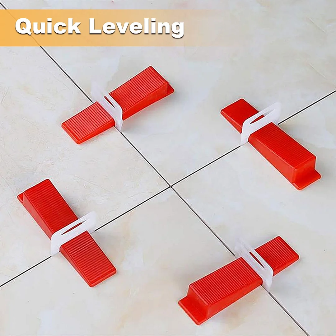 مجموعة نظام تسوية البلاط مع زرادية واحدة للبلاط، و200 قطعة من مشابك فواصل البلاط مقاس 2 مم و100 قطعة من إسفين مستوى البلاط القابل لإعادة الاستخدام