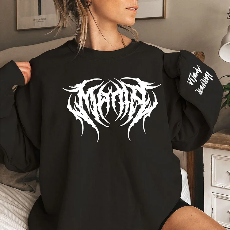 Heavy Metal Mama Sweatshirt, Custom Kids Name On The Sleeve