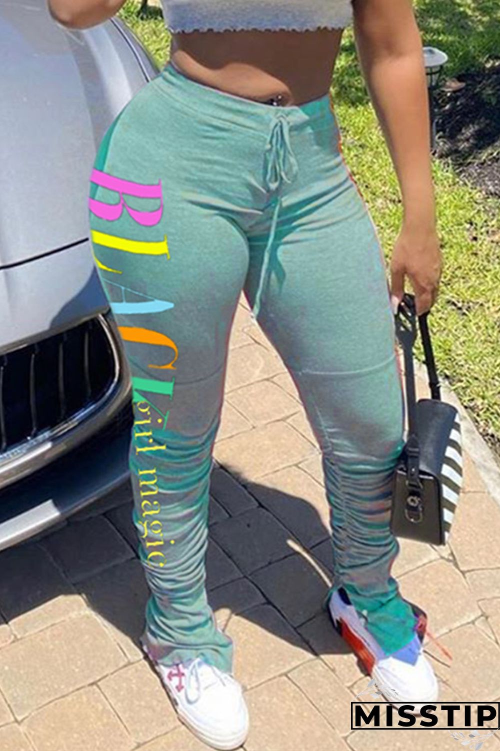 Light Green Fashion Casual Letter Printed Sports Pants
