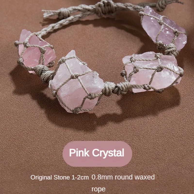 Natural Crystal Bracelet with Mesh Round Waxed Rope