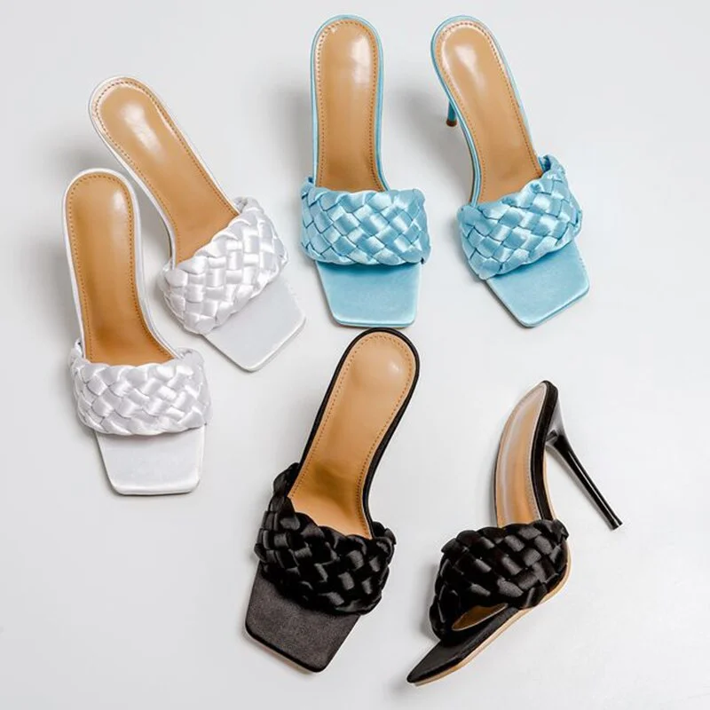 2021 Women Sexy Super High Heel 11cm Weave Design Summer External Wear Large Size 42 Luxury Prom Lady Pumps Woman Slippers