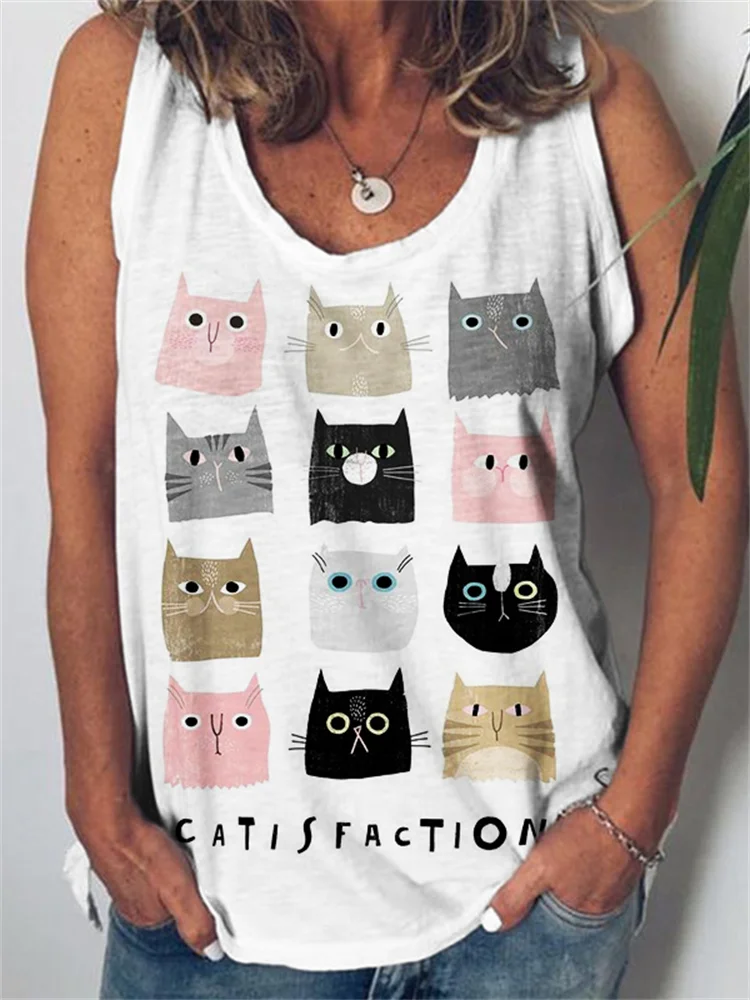 Lovely Cats Catisfaction Funny Puns Tank Top