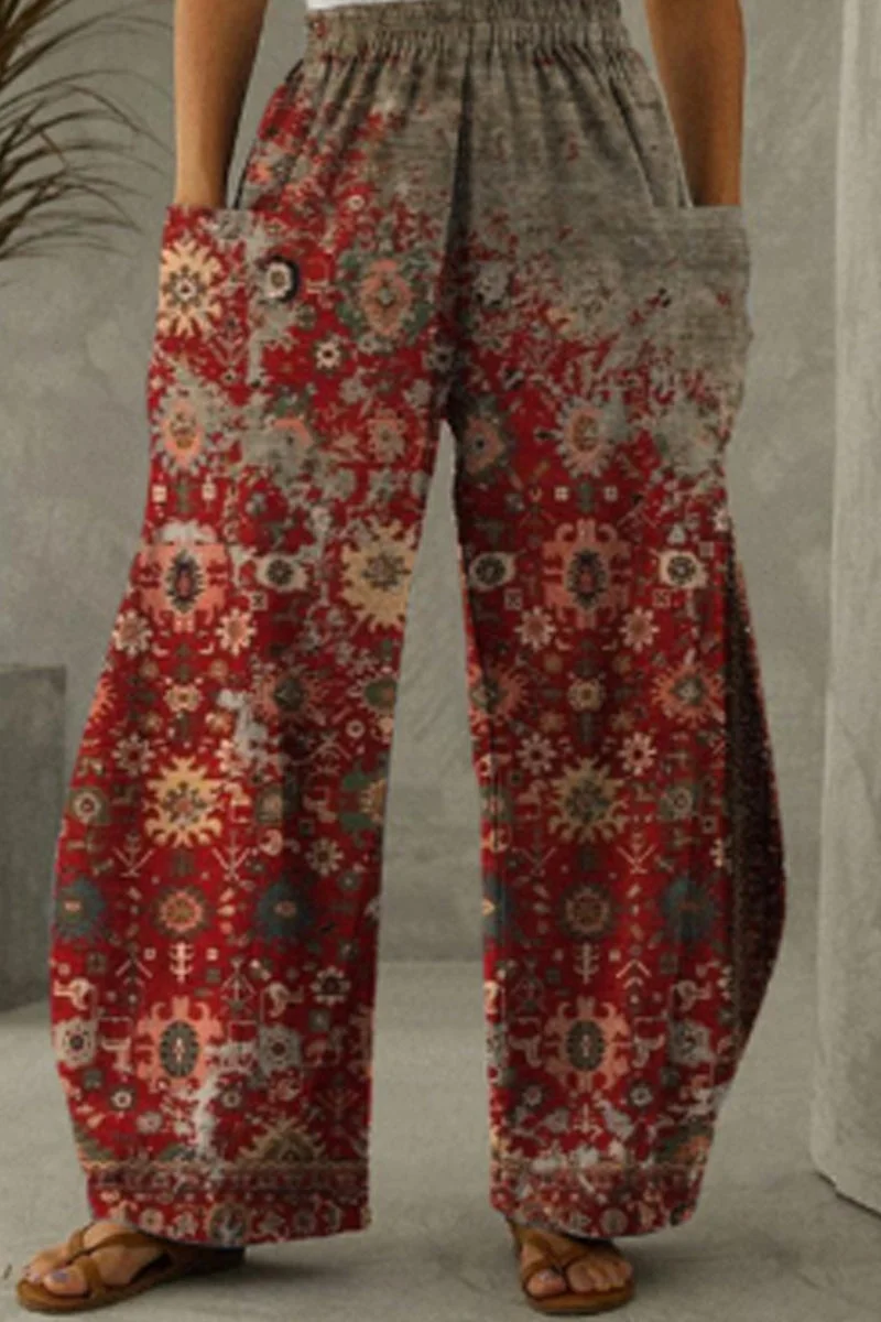 Women Christmas Pajama Red Floral Print Wide Leg Lounge Pants Elastic High  Waist Trousers Fall Winter Pants (Red, S) at Amazon Women's Clothing store