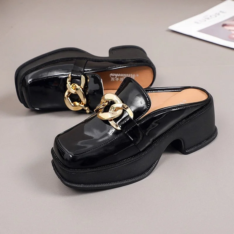 Women's Shoes Slippers Spring 2021 New Fashion Metal Decorative Round Toe Mules Ytmtloy Indoor Zapatillas Mujer Casa
