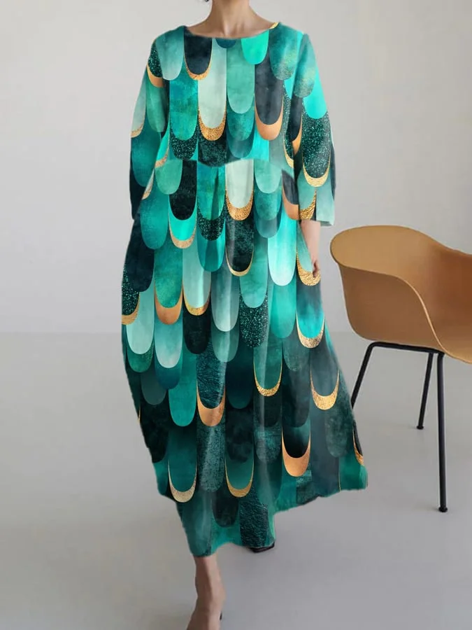 Women'S Casual Printed Round Neck Dress