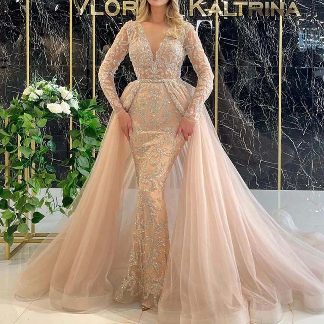 Uveng Uveng New Women's Dress Temperament Tail French Simple Sprinkling Gold Court Screen Dress