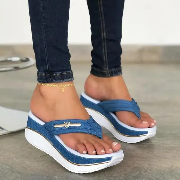 Summer Womens Wedge Heel Thick Bottom Flip-Flops Platform Slippers Outdoor Leisure Sandals