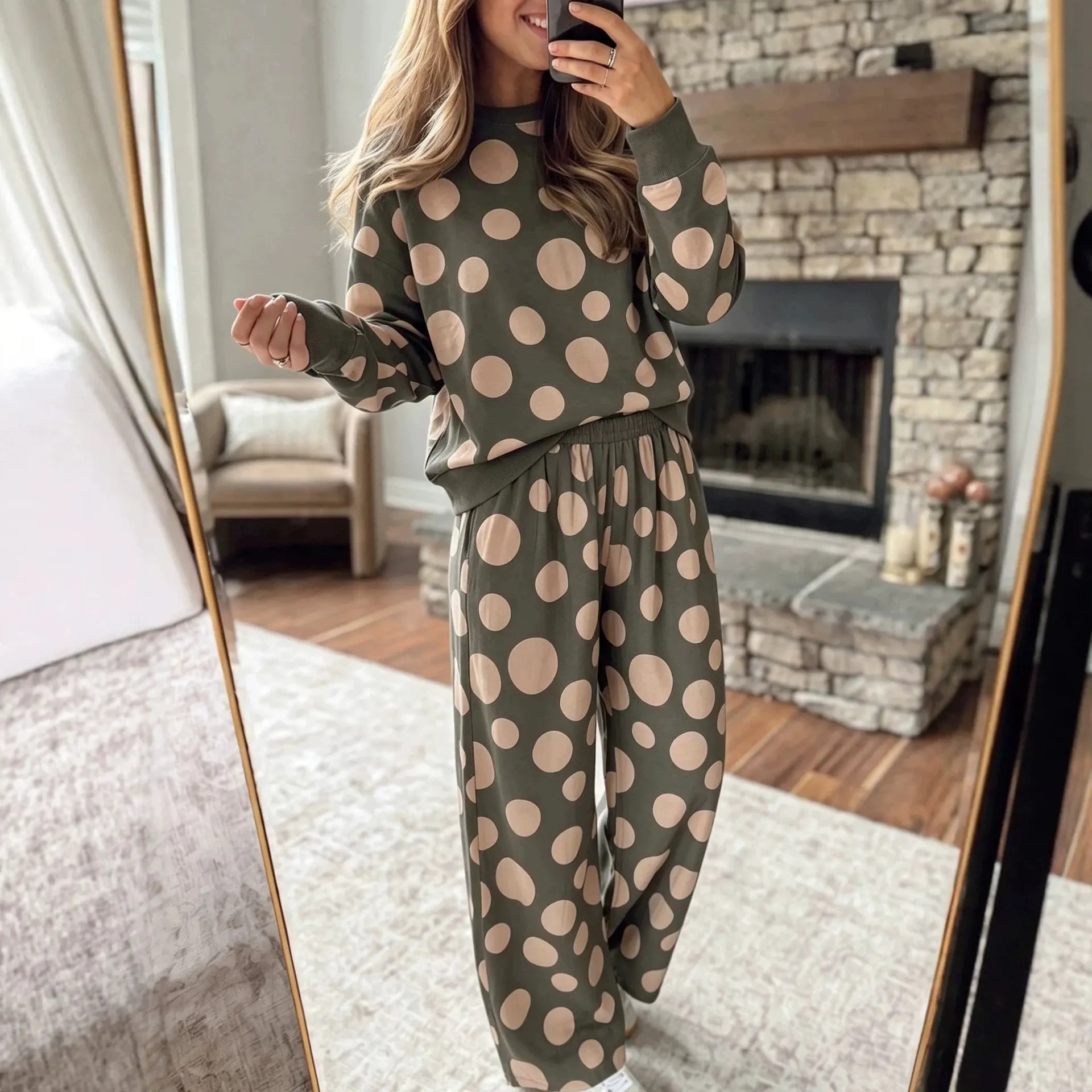 Women's Polka Dot Matching Loungewear Set 
