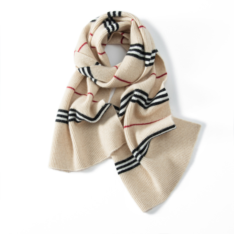 100% Cashmere Scarf Classic Strip Style REAL SILK LIFE