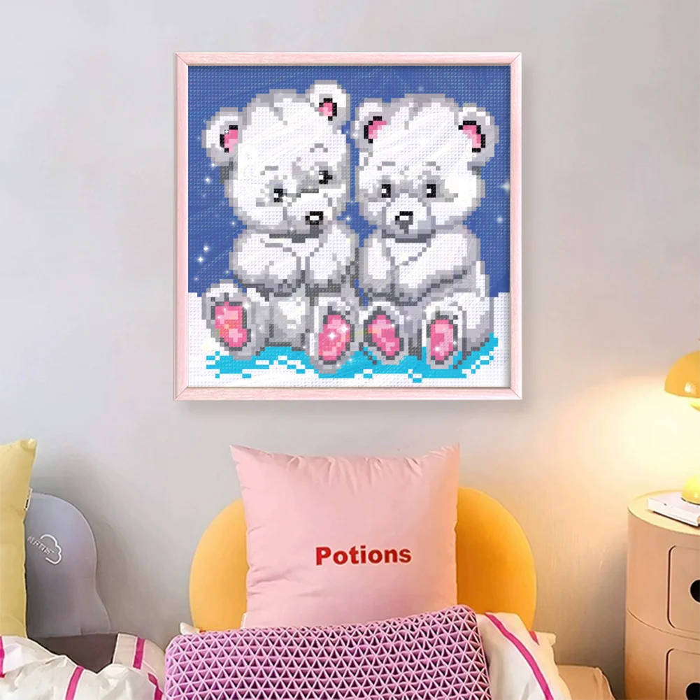 9CT Full Stamped Cross Stitch Bead Embroidery - Bears(Canvas|20*20CM)