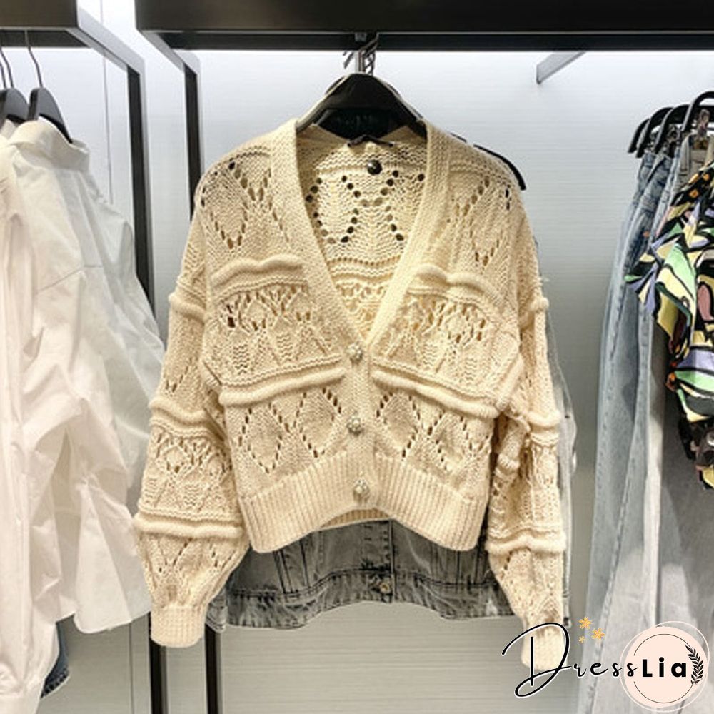 Spring & Autumn Womens Artificial Pearl Buttons Sweater Vintage Long Sleeve Female