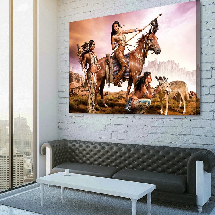 Native American Women Warrior Canvas Wall Art