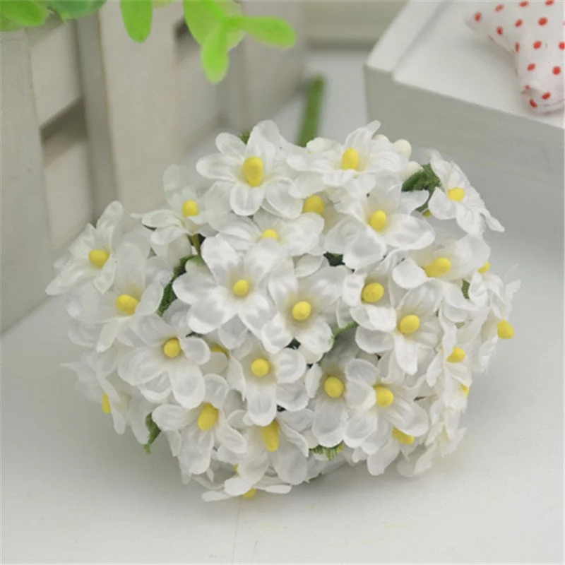 12pcs/lot Cherry Plum Mini Blossom Artificial Silk Baby Breath Bouquet Stamen DIY Scrapbooking Wreath Wedding Decorations