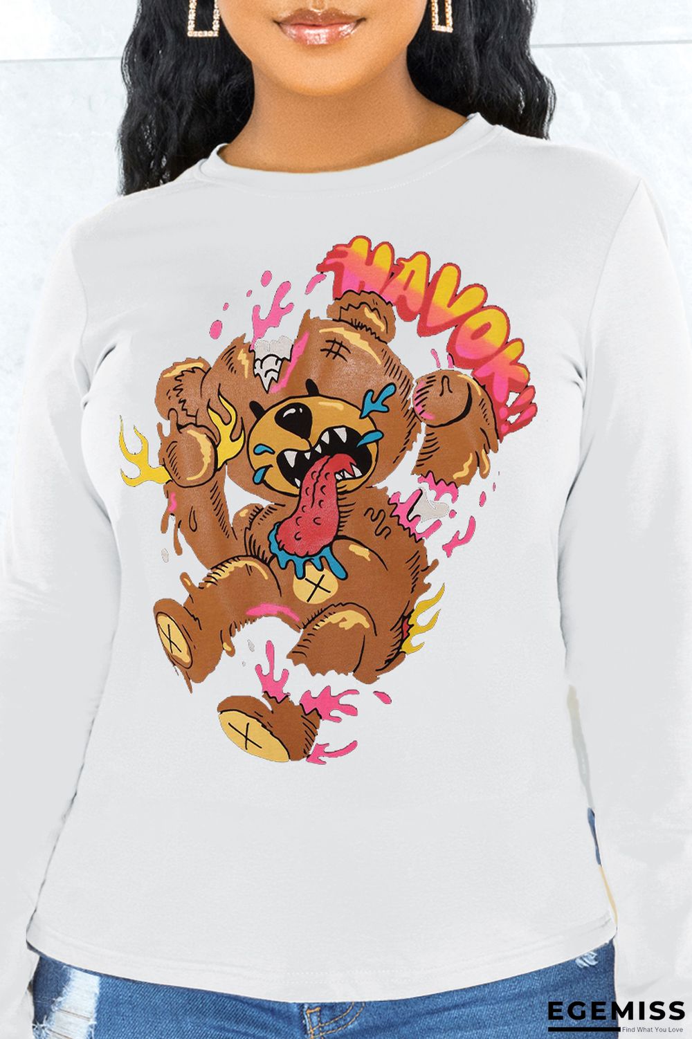 White Street Daily Print Patchwork O Neck Tops | EGEMISS