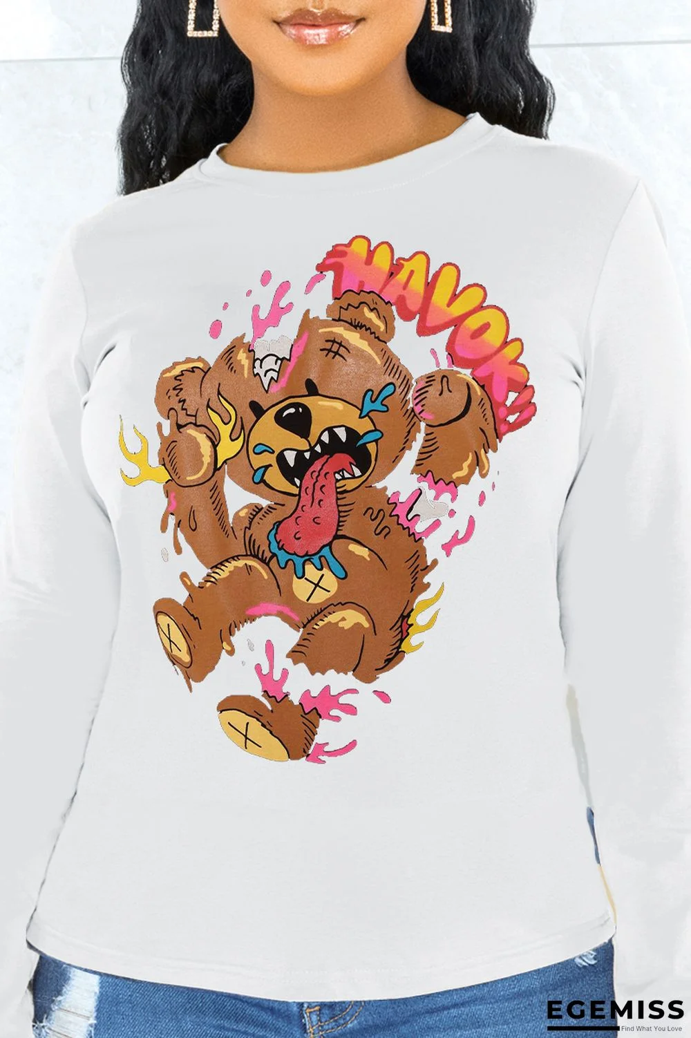 White Street Daily Print Patchwork O Neck Tops | EGEMISS