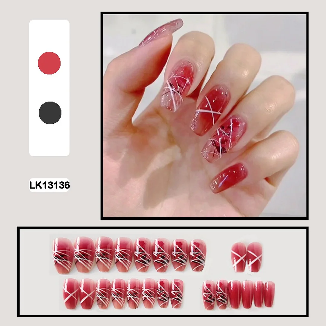 Personality Graffiti Flame Sweet Cool Girl False Nail Art Fake Nails With Glue And Sticker 24pcs/box-Nail Inspo