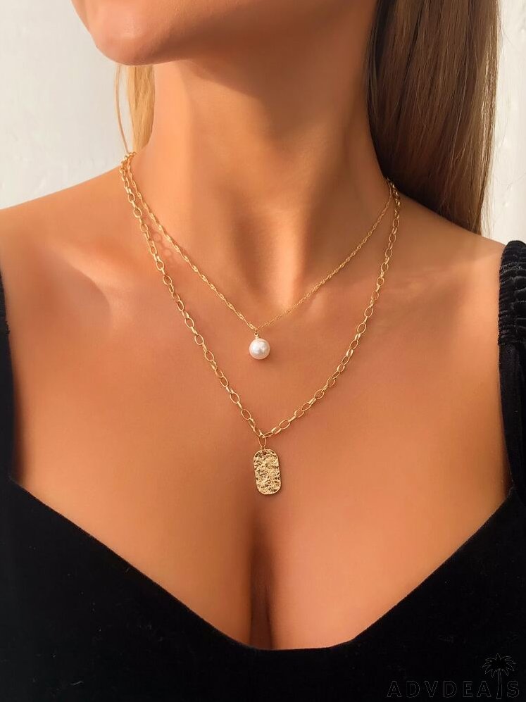 Faux Pearl Charm Layered Necklace