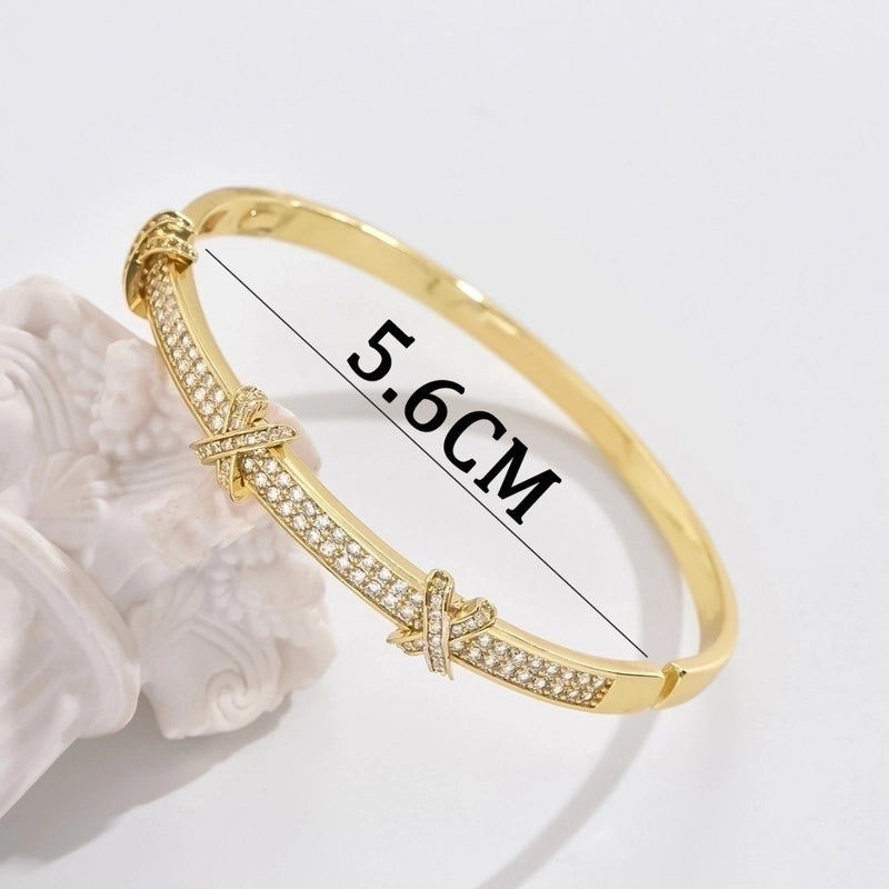 Copper 18K Gold Plated IG Style Minimalist Inlay Letter Zircon Bangle