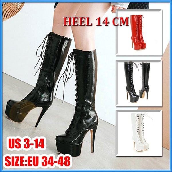 Patent Leather Women Knee High Boots Winter Platform Extreme Stiletto High Heels Boots Zip Boots Lace-Up Woman Shoes 2020 - Shop Trendy Women's Clothing | LoverChic