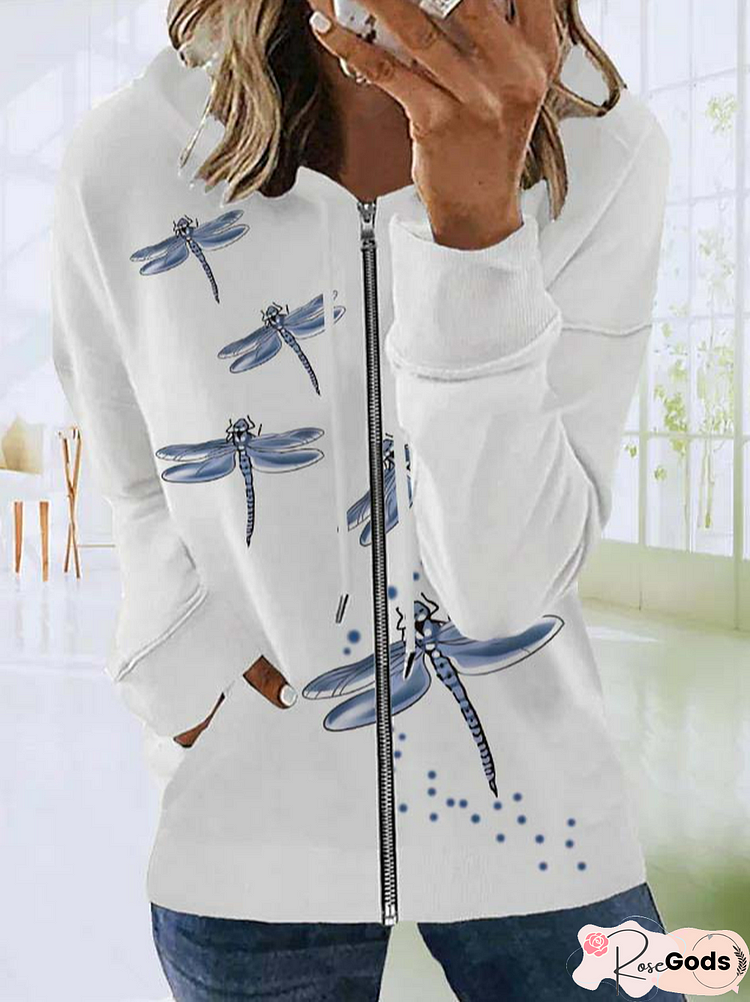 Women Casual Autumn Dragonfly Loose Long Sleeve Regular Off Shoulder Sleeve H-Line Regular Size Sweatshirts
