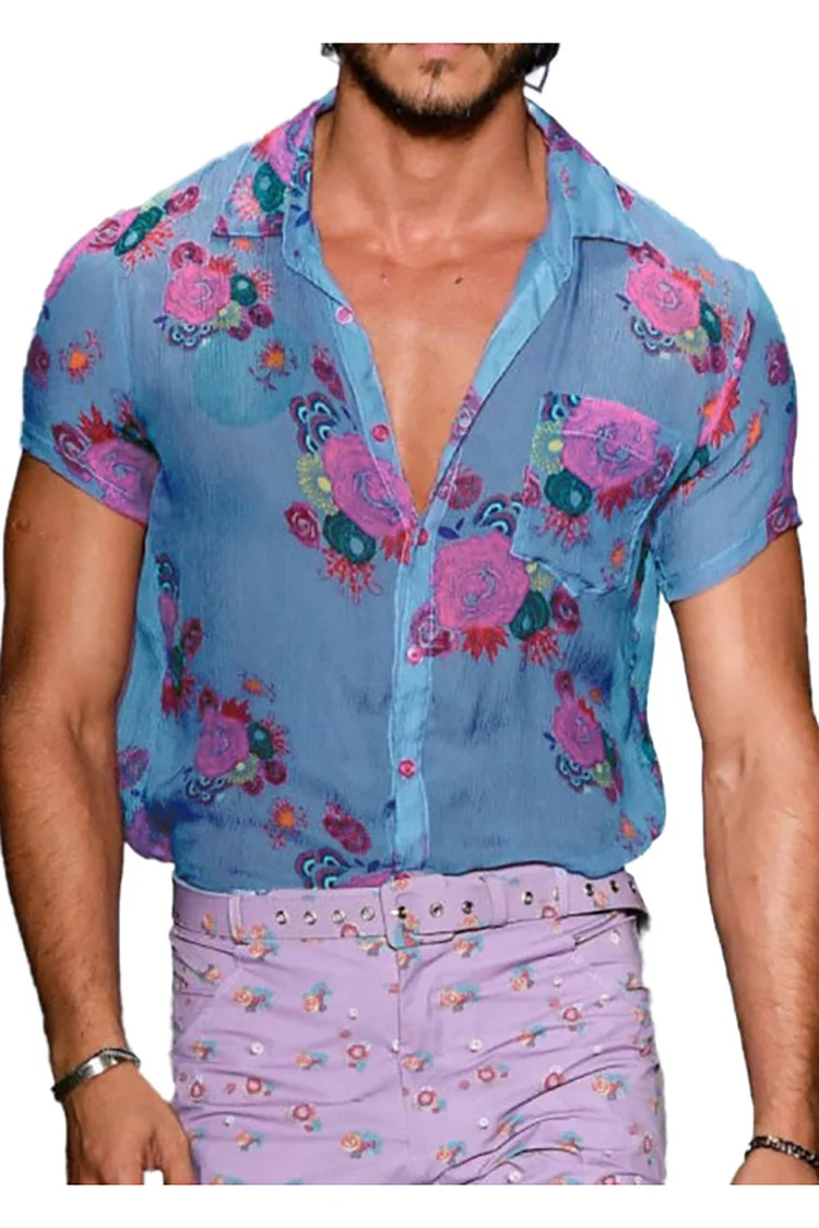 Men's Floral Printed Short Sleeve Casual Shirt 