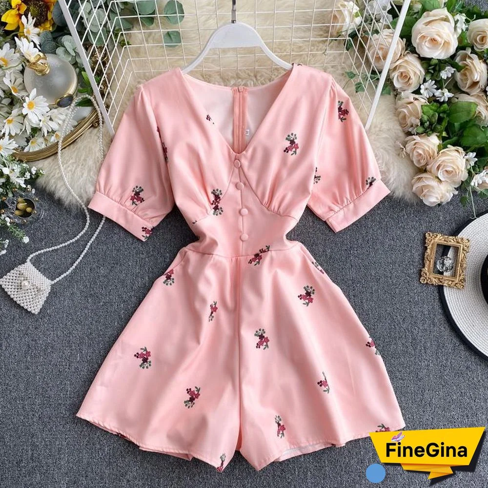 Casual V-Collar High Waist Rompers P10651