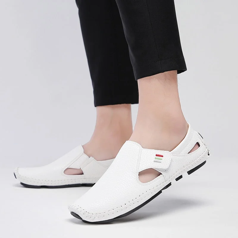 YRZL Loafers Men Breathable Driving Flats Velcro Casual Slip-on Shoes PU Leather Plus Size 48 Mocasines