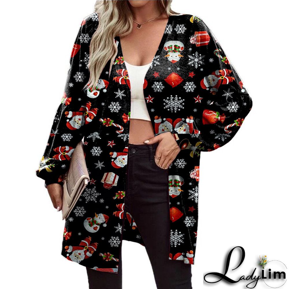 Christmas Women printed long-sleeved cardigan jacket
