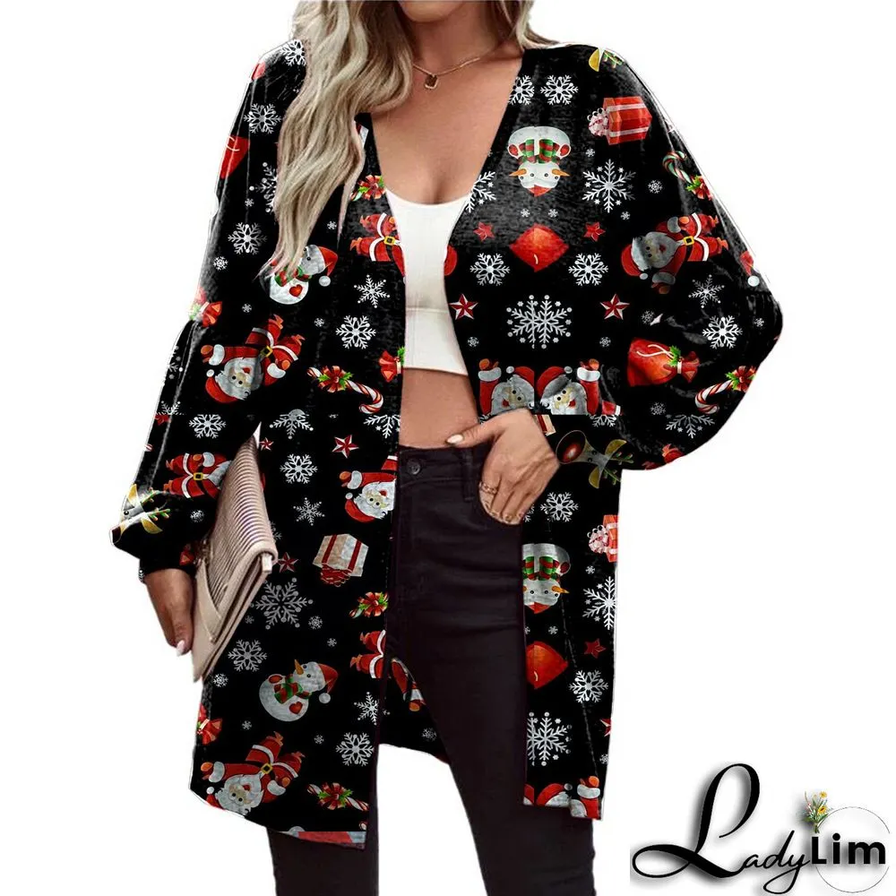Christmas Women printed long-sleeved cardigan jacket