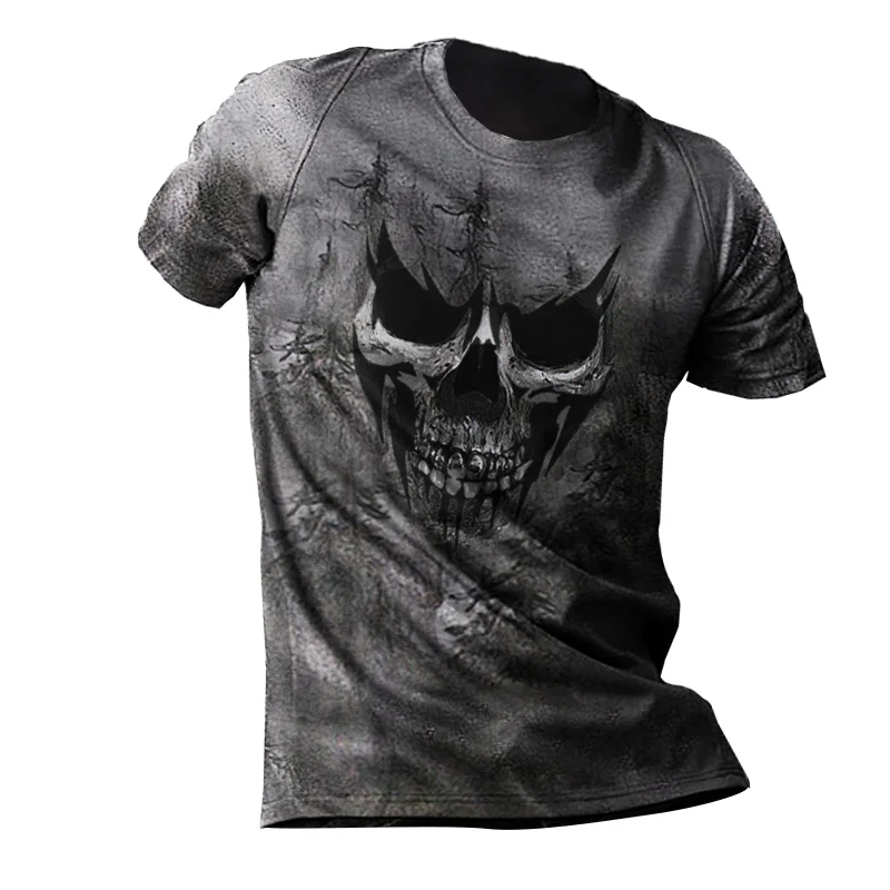 Skull Grunge Horror Symbol Outdoor Tactical Round Shirt / [viawink] /
