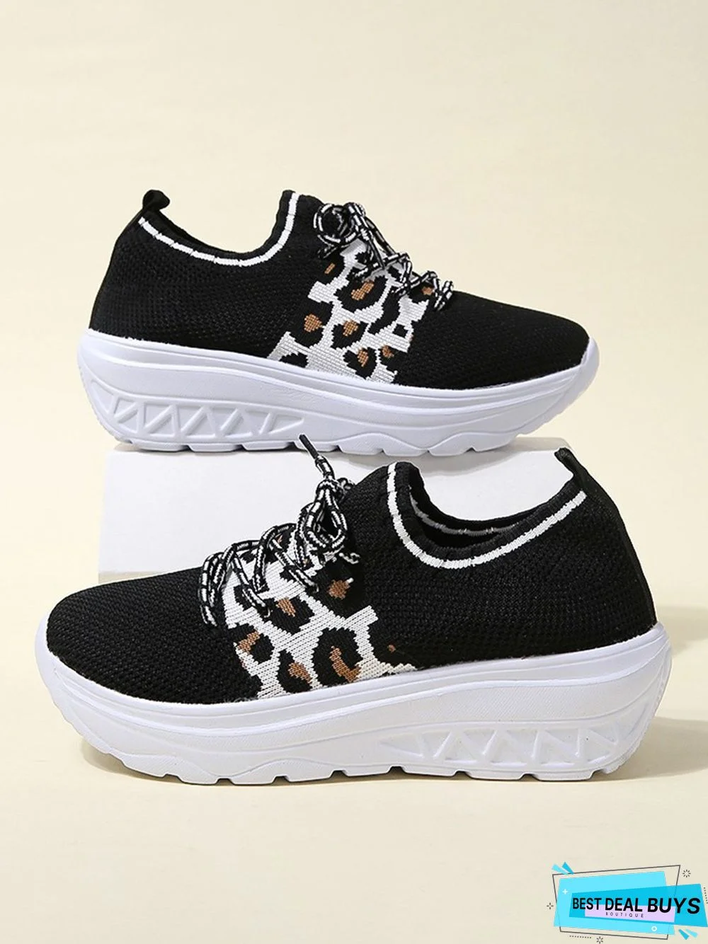 Breathable Leopard Mesh Fabric Slip On Sneakers