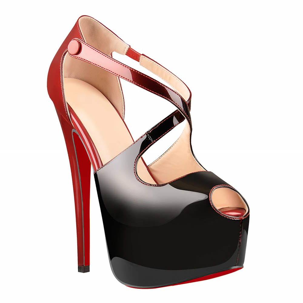160mm Women's Platform Peep Toe Stiletto Ankle Crisscross Strap High Heeled Sandals-vocosishoes