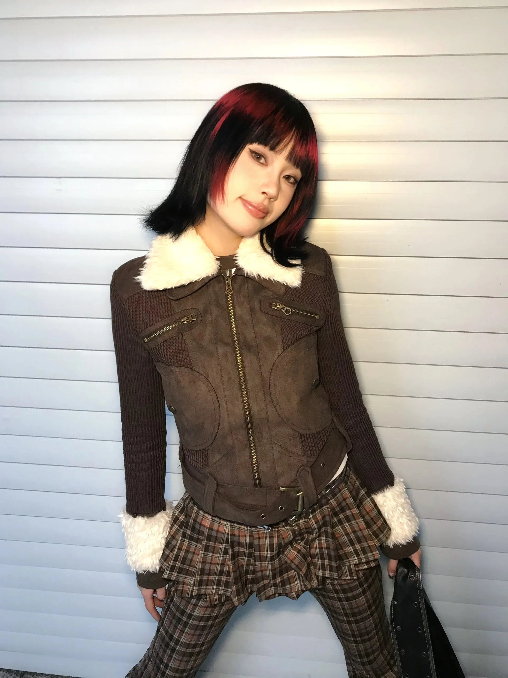 Aiertu Japanese Y2k Fur Coat Women American Retro Brown Knitted Jacket Vintage Korean Style Zipper Coat Winter 2000s Aesthetics Aiertu