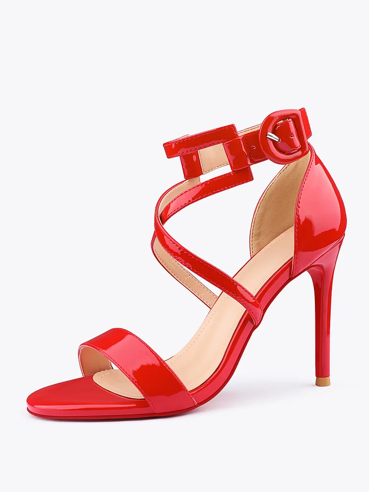 100mm Women's Round Toe Sandals Stiletto Red Bottom High Heels Ankle Strap Patent  Party  Banquet Elegance Shoes