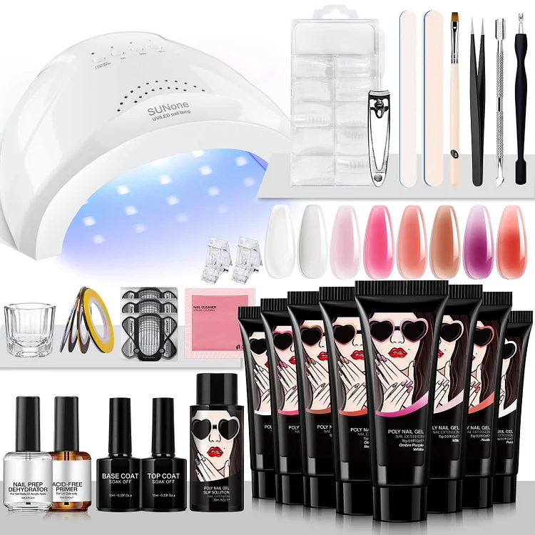 Poly Gel Nail Kit: Starter Kit 8 Pcs Poly Nail Gel Kit with U V Lamp 48W Complete Poly Gel Kit for Beginners with Everything Professional