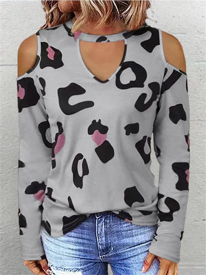 Women's Fashion Casual Print Strapless Loose Long-sleeved T-shirt Women -vasmok
