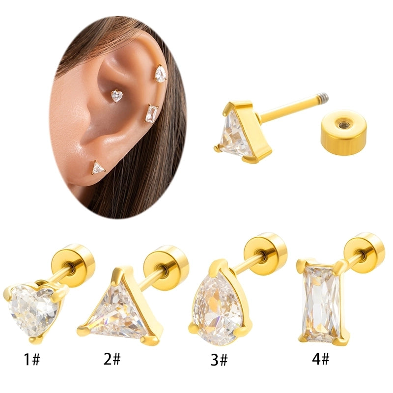 1 Piece Casual Classic Style Geometric 316 Stainless Steel  Zircon Ear Studs