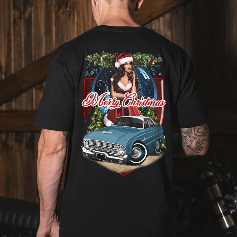 MERRY CHRISTMAS Sexy Lady Classic Car Print Men's T-shirt