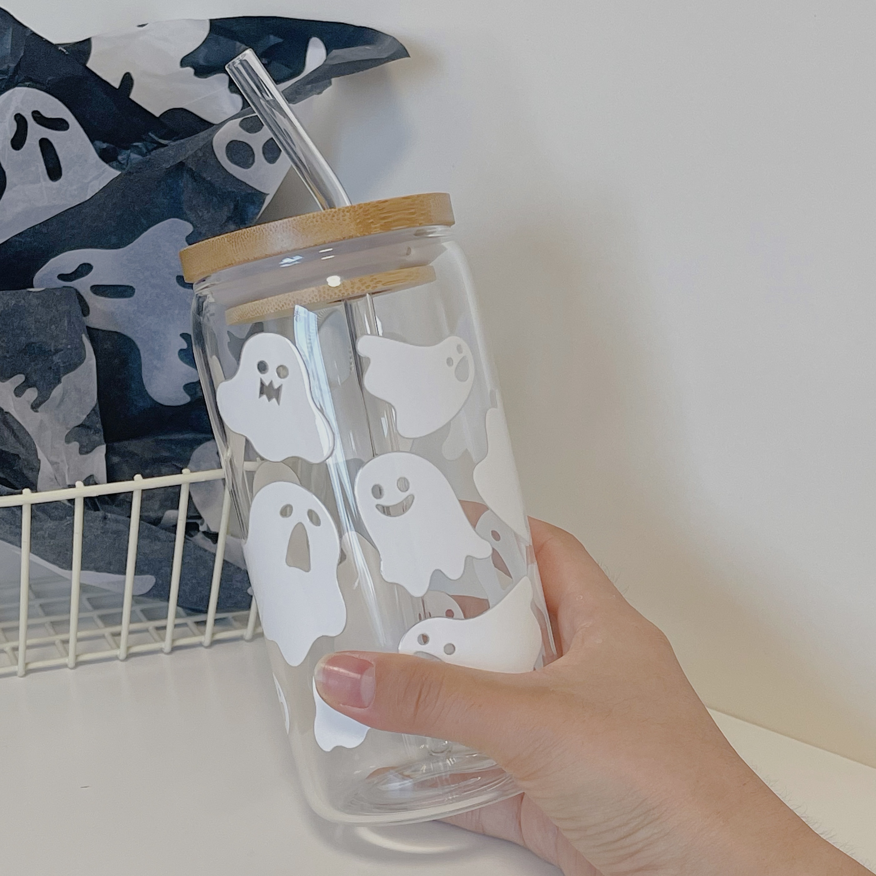 Maneifurui™   Cute Ghost  Glass Can