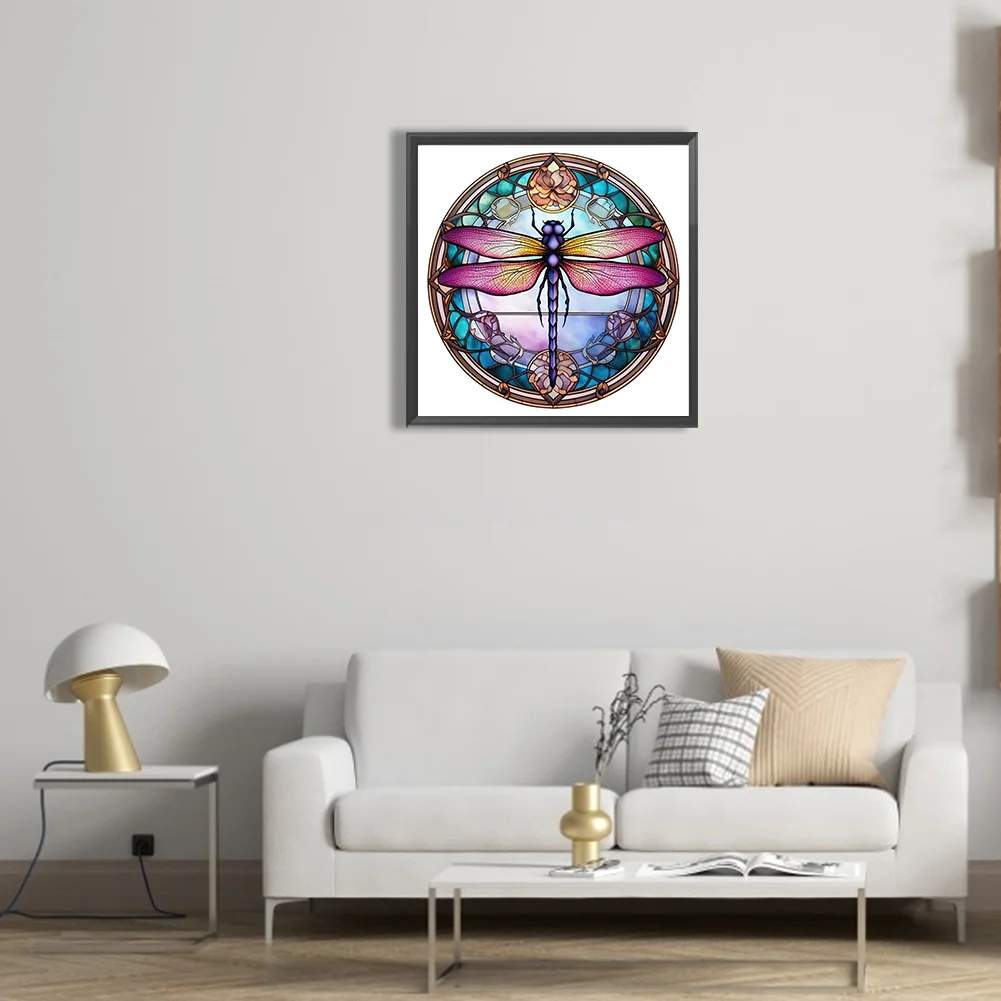 Diamond Painting - Full Round Drill - Stained Glass Dragonfly(30*30cm)