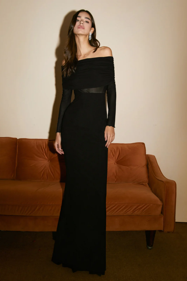 Lussooy Hot Selling Black Elegant Strapless Long Sleeves Prom Dress  
