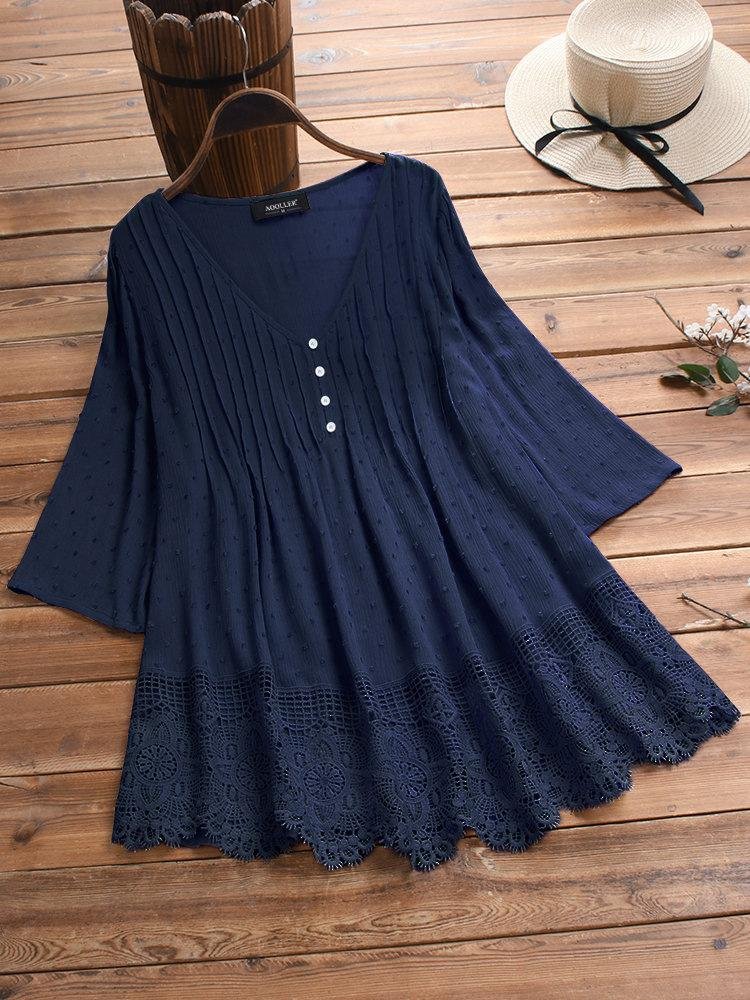 Lace Stitching V-neck Casual Top