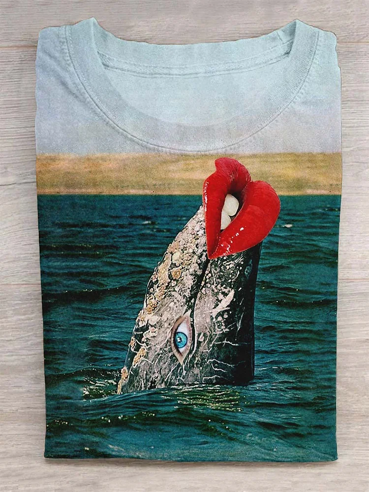 Mutated Whale Print Design T-shirt